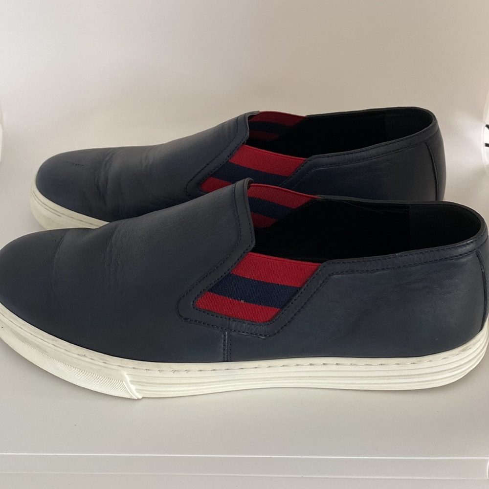 Gucci Slip On Leather Tennis Sneakers Blue - Picture 4 of 10